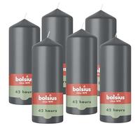 Bolsius - Velas de pilar - Gris - 15 cm - 6 unidades - Tiempo de combustión 42 horas - Con cera vegetal natural - Sin aceite de palma