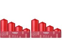 Bolsius - Velas de pilar lisas - juego de 4 - rojo - varios tamaños 12-10-8-6 cm - Ø48mm - velas decorativas - largo tiempo de combustión - sin perfume - con cera vegetal natural (Paquete de 2)