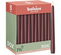 Bolsius Velas de punta lisa - Burdeos - 50 unidades - 24,5 cm - Velas decorativas para el hogar - Tiempo de combustión 7 horas - Sin perfume - Contiene cera vegetal natural - Sin aceite de palma