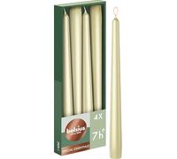 Bolsius - Velas de punta lisa - Metalizadas - 4 unidades en caja de cartón - 24,5 cm - Velas decorativas para el hogar - Tiempo de combustión 7 horas - Sin perfume - Sin aceite de palma