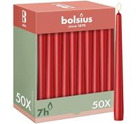 Bolsius Velas de punta lisa - Rojo - 50 unidades - 24,5 cm - Velas decorativas para el hogar - Tiempo de combustión 7 horas - Sin perfume - Contiene cera vegetal natural - Sin aceite de palma