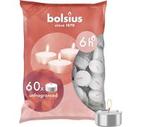 Bolsius Velas de té, color blanco, paquete de 60 unidades, largo tiempo de combustión de 6 horas, para el hogar, decoración de interiores, sin perfume, sin goteo, sin humo