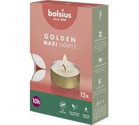 Bolsius - Velas de Té con Taza Dorada - Paquete de 12-10 Horas de Combustión - Velas Decorativas para el Hogar - Sin Perfume - Con Cera Vegana Natural - Sin Aceite de Palma