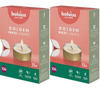 Bolsius - Velas de Té con Taza Dorada - Paquete de 24-10 Horas de Combustión - Velas Decorativas para el Hogar - Sin Perfume - Con Cera Vegana Natural - Sin Aceite de Palma