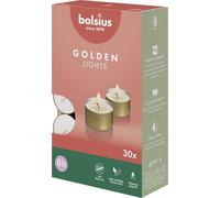 Bolsius - Velas de Té con Taza Dorada - Paquete de 30-8 Horas de Combustión - Velas Decorativas para el Hogar - Sin Perfume - Con Cera Vegana Natural - Sin Aceite de Palma