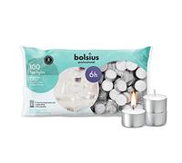 BOLSIUS Velas de té, paquete a granel de velas blancas sin perfume con 6 horas de tiempo de combustión, velas de té para bodas, hogar, fiestas y ocasiones especiales (paquete de 100)