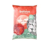 Bolsius - Velas de té - paquete de 75 unidades - tiempo de combustión 4 horas - velas decorativas para el hogar - color blanco - cera vegetal natural - sin aceite de palma