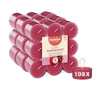 Bolsius - Velas de té perfumadas - Granada - Rojo - 108 unidades - Funda transparente - Extractos naturales - Contiene cera vegana - Sin aceite de palma