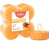 Bolsius - Velas de té Perfumados - Fragancia Mango - Juego de 8 piezas - Color caramelo - Larga duración de 8 horas - diámetro 57 mm - Extractos naturales - Vela decorativa - Cera - Sin humo