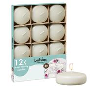 Bolsius - Velas flotantes Maxi - Marfil - 12 piezas en una caja - Ø 7,6 cm - Tiempo de combustión 8 horas - Sin fragancia - Cera de parafina - Vela flotante XL - Varias ocasiones - sin aceite de palme