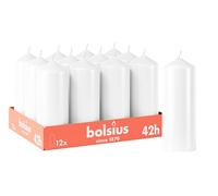 Bolsius - Velas lisas - Blanco - 12 unidades - 15 x 6 cm - Velas decorativas para el hogar - Tiempo de combustión 42 horas - Sin perfume - Contiene cera vegetal natural - Sin aceite de palma