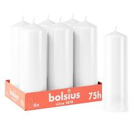 Bolsius - Velas lisas - Blanco - 6 unidades - 20 x 7 cm - Velas decorativas para el hogar - Tiempo de combustión 75 horas - Sin perfume - Contiene cera vegetal natural - Sin aceite de palma