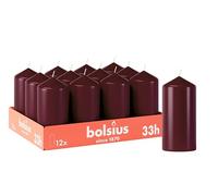 Bolsius - Velas lisas - Burdeos - 12 unidades - 12 x 6 cm - Velas decorativas para el hogar - Tiempo de combustión 33 horas - Sin perfume - Contiene cera vegetal natural - Sin aceite de palma