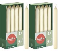 Bolsius - Velas lisas - marfil - 8 unidades en caja - 17 cm - duración de combustión 5 horas - sin perfume - cera vegetal natural - sin goteo - sin aceite de palma (Paquete de 2)