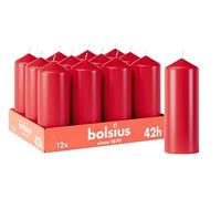 Bolsius - Velas lisas - Rojo - 12 unidades - 15 x 6 cm - Velas decorativas para el hogar - Tiempo de combustión 42 horas - Sin perfume - Contiene cera vegetal natural - Sin aceite de palma