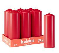 Bolsius - Velas lisas - Rojo - 6 unidades - 20 x 7 cm - Velas decorativas para el hogar - Tiempo de combustión 75 horas - Sin perfume - Contiene cera vegetal natural - Sin aceite de palma