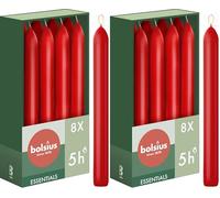 Bolsius - Velas lisas - Rojo - 8 unidades en caja - 17 cm - Duración de combustión 5 horas - Sin perfume - 25% de cera vegetal natural - Sin aceite de palma (Paquete de 2)