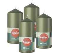 Bolsius - Velas pilar - Velas decorativas para el hogar - 4 unidades - 12 x 6 cm - 33 horas de combustión - sin perfume - cera vegana natural - sin aceite de palma - color verde