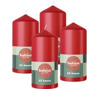 Bolsius - Velas pilar - Velas decorativas para el hogar 4 unidades - 20 x 7 cm - 75 horas de combustión - sin perfume - 5% de cera vegana natural - sin aceite de palma - color rojo