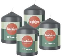 Bolsius - Velas Pilar - Velas decorativas para el hogar - color antracita - 4 unidades- 8 x 6 cm - larga duración de combustión de 17 horas - sin perfume - cera vegana natural - sin aceite de palma