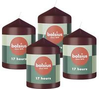 Bolsius - Velas Pilar - Velas decorativas para el hogar - color rojo oscuro - 4 unidades - 8 x 6 cm - larga duración de combustión de 17 horas - sin perfume - cera vegana natural - sin aceite de palma