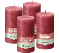 Bolsius Velas rústicas - rojo - 4 unidades - 13 x 7 cm - duración de combustión 60 horas - sin perfume - cera vegetal natural - sin aceite de palma