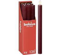 Bolsius - Velas rústicas - Rojo burdeos - 9 unidades - 27 x 2,3 cm - Duración de combustión 13 horas - Sin perfume - Cera vegetal natural - Sin aceite de palma