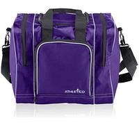 Bolso Athletico Bowling para una sola bola - Bolso tote de una sola bola con soporte de bola acolchado - Se adapta a un solo par de zapatos de boliche hasta el tamaño para hombre 14 (Púrpura)