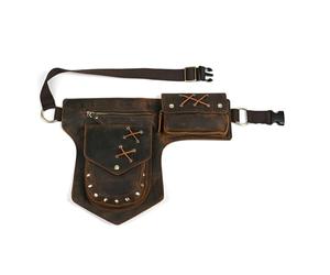 Bolso Banana Western Wasteland, Bandolera de Cuero de Vaca con Remaches, Bolsa Banana y Multifuncional Retro para Hombre Carteras, marrón, talla única