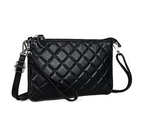 Bolso bandolera 100% de piel auténtica, pequeño: Befen para mujer, de piel auténtica, con correa para el hombro y la muñeca, Diamante acolchado negro【cuero genuino + 2 correas】, S