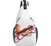 Bolso Bandolera Abstracto Pulpo océano Dibujado a Mano Blanco Senderismo Mochila Bandolera Hombro Mochila Viaje Pecho Paquete para Hombres Mujeres