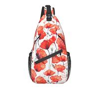 Bolso Bandolera Acuarela Flor de Amapola roja Senderismo Mochila Bandolera Hombro Mochila de Viaje Paquete de Pecho para Hombres y Mujeres
