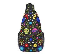 Bolso Bandolera antirrobo, para Calaveras de azúcar muertas, Flores Coloridas, Mochila Cruzada para el Hombro, Bolso Impermeable para el Pecho, Mochila Informal Ligera para Viajes y Deportes