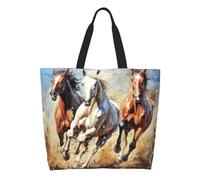 Bolso Bandolera Arte De Caballos Corriendo Reutilizables Bolso De Lona Ajustable Tote Bag Para Trabajo Escolares Playa
