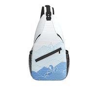 Bolso Bandolera Arte japonés Onda Azul Pastel Senderismo Mochila Bandolera Hombro Mochila Viaje Pecho Paquete para Hombres Mujeres