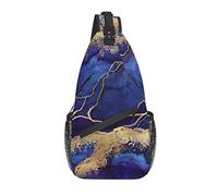 Bolso Bandolera Azul Marino Abstracto mármol línea Dorada Senderismo Mochila Bandolera Hombro Mochila de Viaje Paquete de Pecho para Hombres y Mujeres