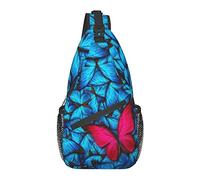 Bolso Bandolera Azul Rojo Mariposa Arte Senderismo Mochila Bandolera Hombro Mochila Viaje Pecho Paquete para Hombres Mujeres