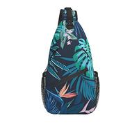 Bolso Bandolera Azul Selva Tropical Flor Hoja de Palma Senderismo Mochila Bandolera Hombro Mochila Viaje Pecho Paquete para Hombres Mujeres