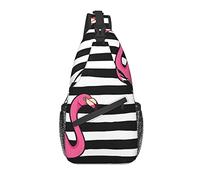 Bolso Bandolera, Bandolera con Estampado de Flamenco Rosa sobre Rayas Negras para Hombres y Mujeres Casuales