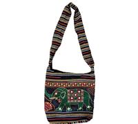Bolso bandolera bohemio con diseño de elefante, diseño bordado, patrón de rayas, trabajo tradicional con espejo, multicolor