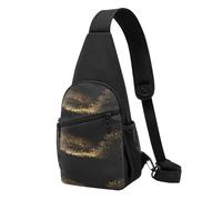 Bolso bandolera, bolso cruzado en el pecho, bolso en diagonal para viajes, senderismo, pecho, mochila, cinturón, unisex,Estampado de arena negra dorada