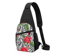 Bolso bandolera, bolso cruzado en el pecho, bolso en diagonal para viajes, senderismo, pecho, mochila, cinturón, unisex,Rojo Flor Animales Cebra
