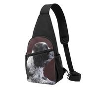 Bolso bandolera, bolso cruzado en el pecho, bolso en diagonal para viajes, senderismo, pecho, mochila, cinturón, unisex,Cocker Spaniel Cachorro Spaniel Blanco Y Negro