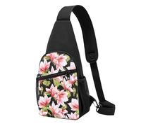 Bolso bandolera, bolso cruzado en el pecho, bolso en diagonal para viajes, senderismo, pecho, mochila, cinturón, unisex,Patrón Sin Fisuras Con Flor De Magnolia