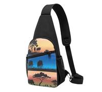 Bolso bandolera, bolso cruzado en el pecho, bolso en diagonal para viajes, senderismo, pecho, mochila, cinturón, unisex,Árbol De Acacia De Animales Salvajes Africanos