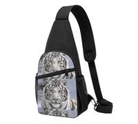 Bolso bandolera, bolso cruzado en el pecho, bolso en diagonal para viajes, senderismo, pecho, mochila, cinturón, unisex,Tigre blanco de invierno