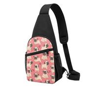 Bolso bandolera, bolso cruzado en el pecho, bolso en diagonal para viajes, senderismo, pecho, mochila, cinturón, unisex,Perro Pug Corazón De San Valentín