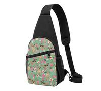 Bolso bandolera, bolso cruzado en el pecho, bolso en diagonal para viajes, senderismo, pecho, mochila, cinturón, unisex,Raza de perro Border Terrier Florales