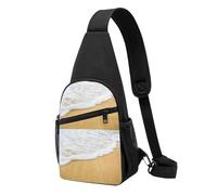 Bolso bandolera, bolso cruzado en el pecho, bolso en diagonal para viajes, senderismo, pecho, mochila, cinturón, unisex,Arena con conchas de mar