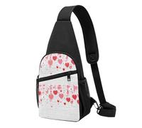 Bolso bandolera, bolso cruzado en el pecho, bolso en diagonal para viajes, senderismo, pecho, mochila, cinturón, unisex,Corazones rojos sobre el calor de la pared de ladrillo blanco